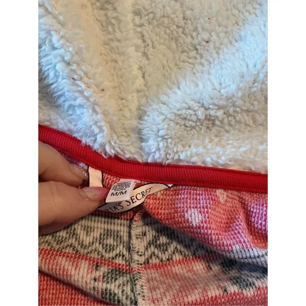 Victoria’s Secret Fair Isle Sherpa Hooded Waffle Weave PJ Pajamas Sz M